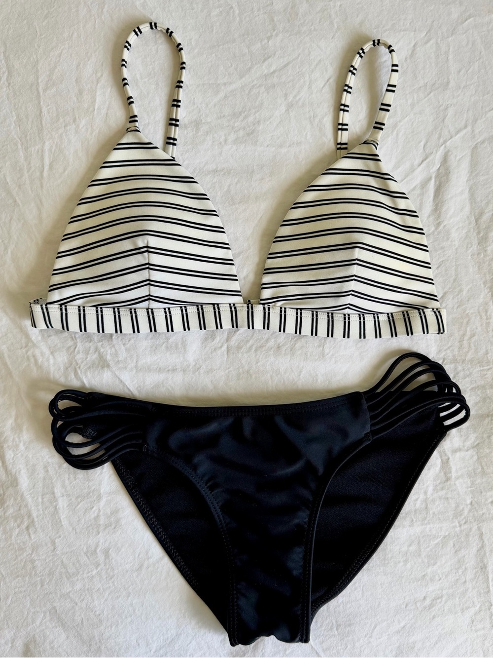 Black and White Striped Bikini Set